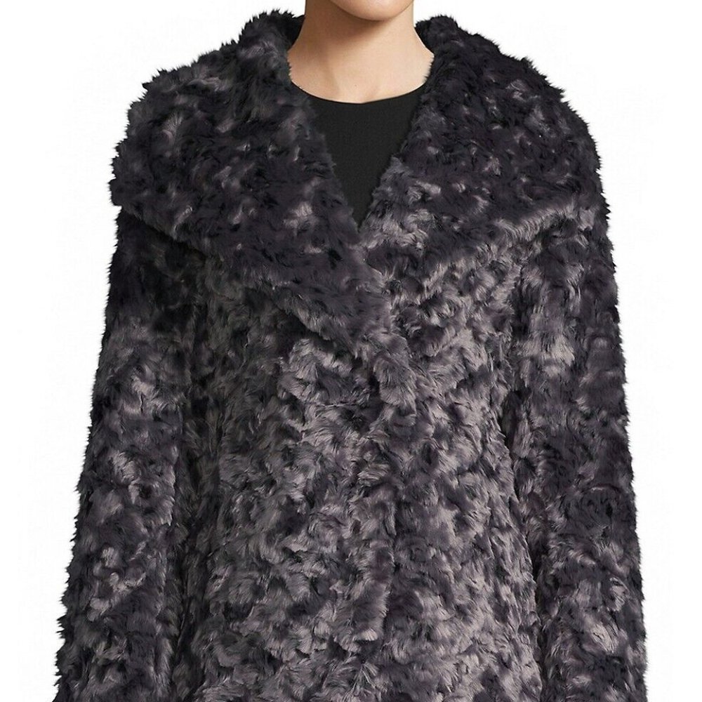 NWT WOMEN'S T TAHARI ROSLYN FAUX FUR REVERSIBLE COZY WINTER COAT S grey $300